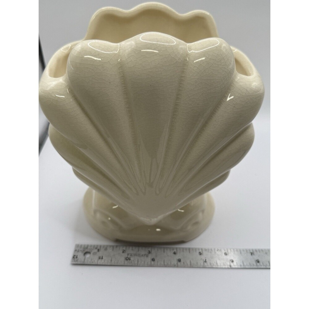 Footed Ceramic Cream Clam Shell Planter Vase Antique? American Bisque? - Picture 8 of 8